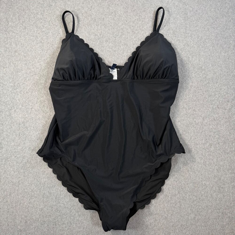 J. Crew Scalloped One-Piece Swimsuit Women's 3X Black V-Neck New BF041 New